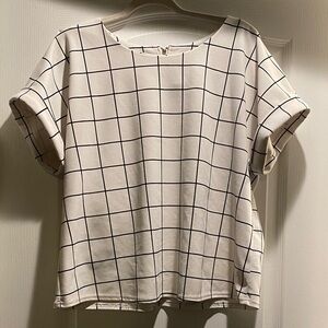 MELLODAY Cream and Black Checkered Short Sleeve Top